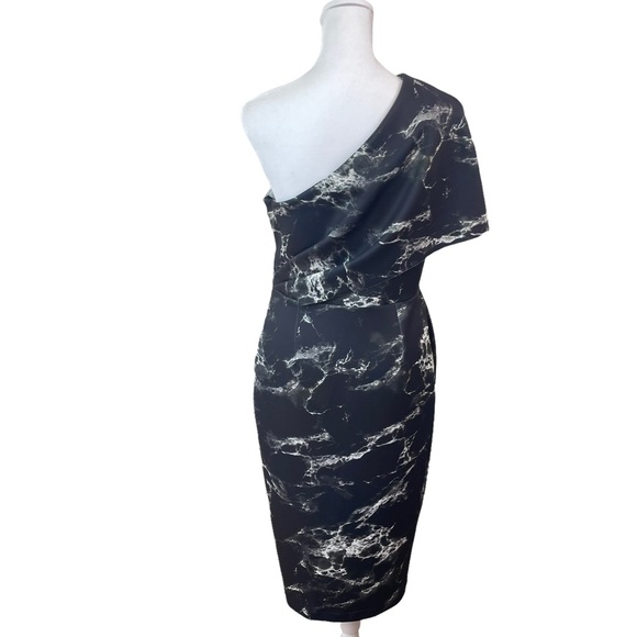 ASOS One Shoulder Black Marble Printed Midi Cocktail Dress Size 8 - Picture 4 of 16
